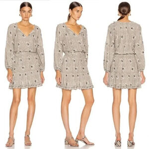 Natalie Martin Maggie Dress Vintage Flowers Silver Size Small Boho Smocked Waist